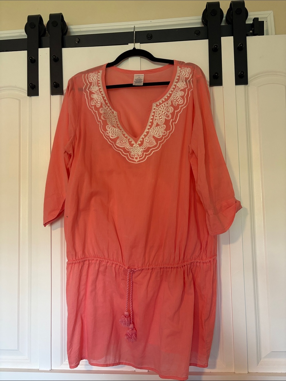 Lands' End Coral V-Neck Embroidered Tunic coverup